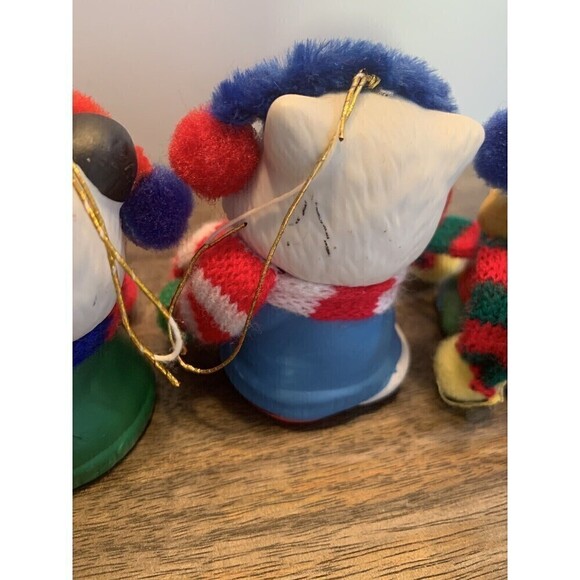 Vintage Giftco Animal Ceramic Bell Christmas Ornaments Set Cat Dog Bear Panda - Picture 10 of 14